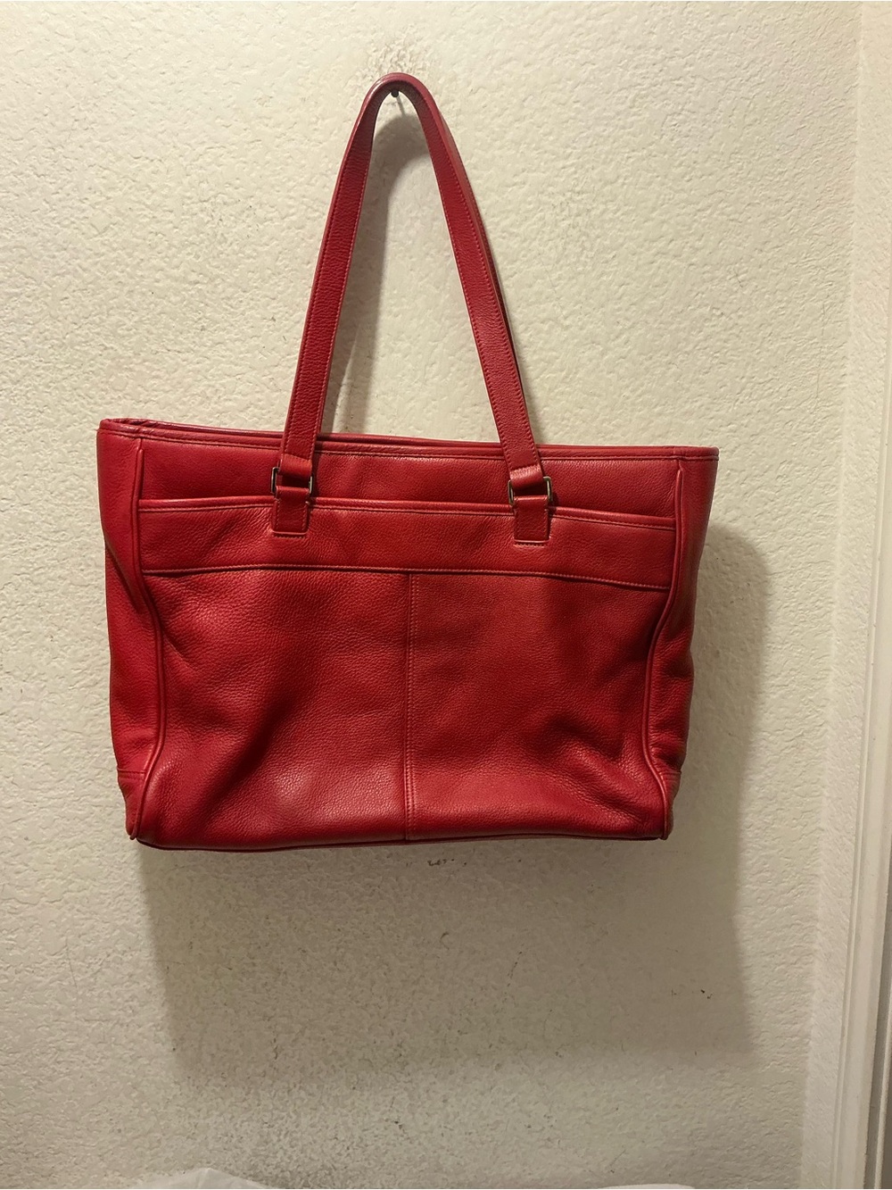 Leatherology Women's Red Leather Tote Bag with Top Handles